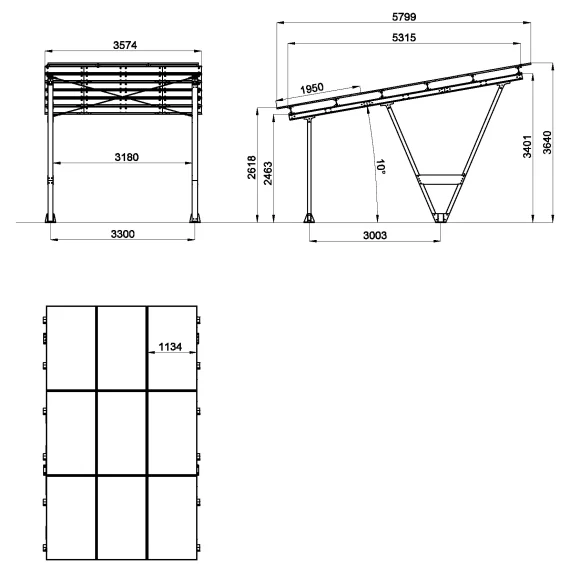 PV-Carport Modell S – 1 Stellplatz | Für hohe Schneelasten bis 2,6 kN/m² | Selbstmontagefreundlich
